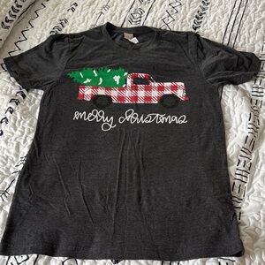 Bella Canvas Charcoal Tee with Red Plaid Truck